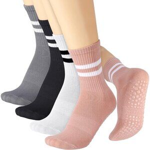 ⚡4 Pairs Non Slip Yoga Socks for Women Pilates Grip Anti Skid Athletic Socks